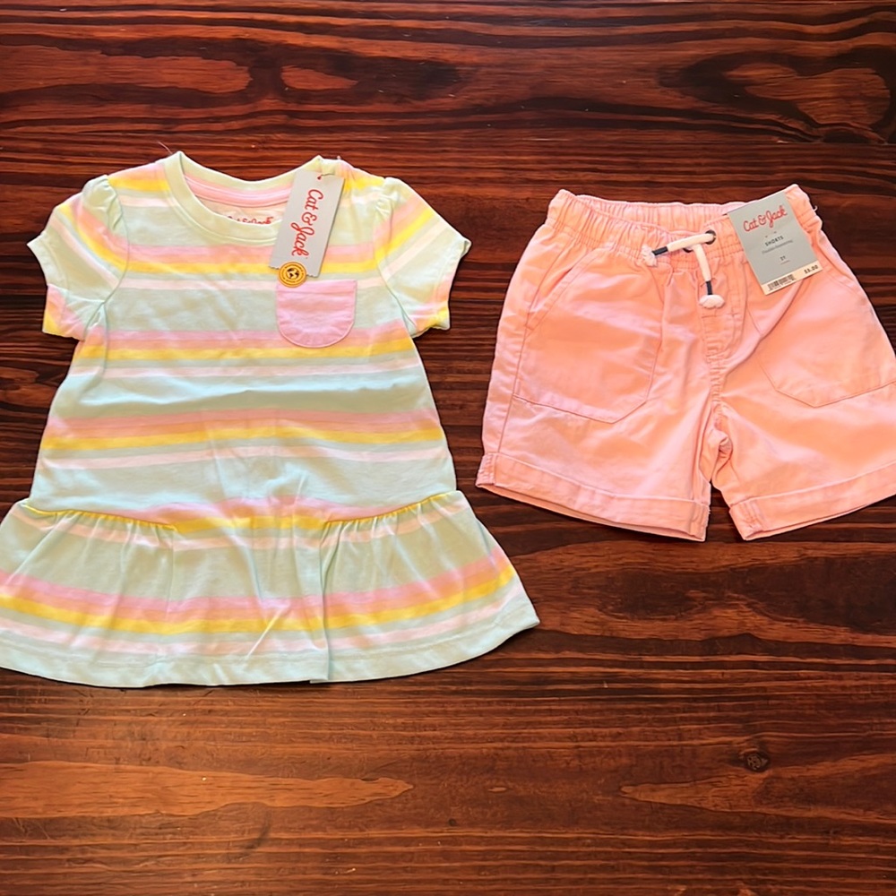 Striped shirt and pink short set